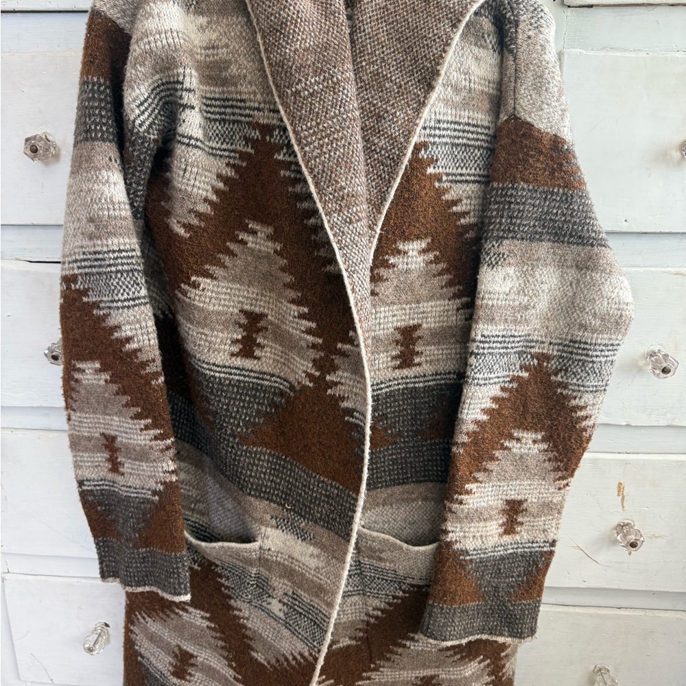 Southwestern Open Cardigan in Brown & Gray